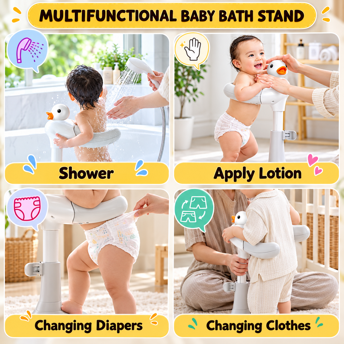 Multifunctional Duckling Baby Bath Stand – Adjustable Baby Bathing & Care Support Stand