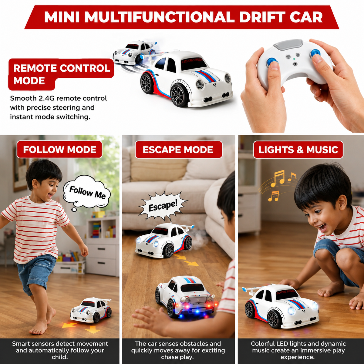 2.4GHz RC Music Drift Racing Car with LED Lights & Remote Control