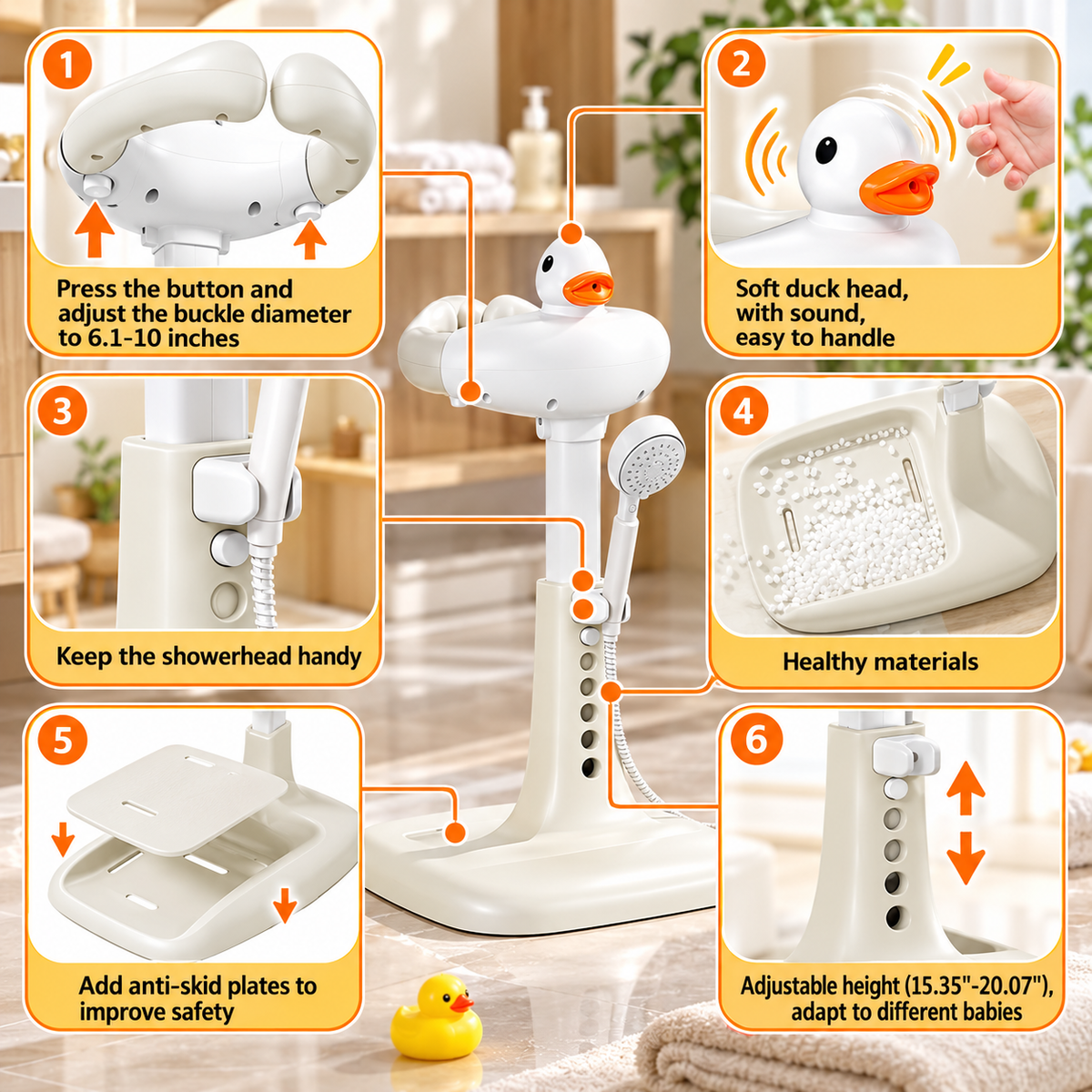 Multifunctional Duckling Baby Bath Stand – Adjustable Baby Bathing & Care Support Stand