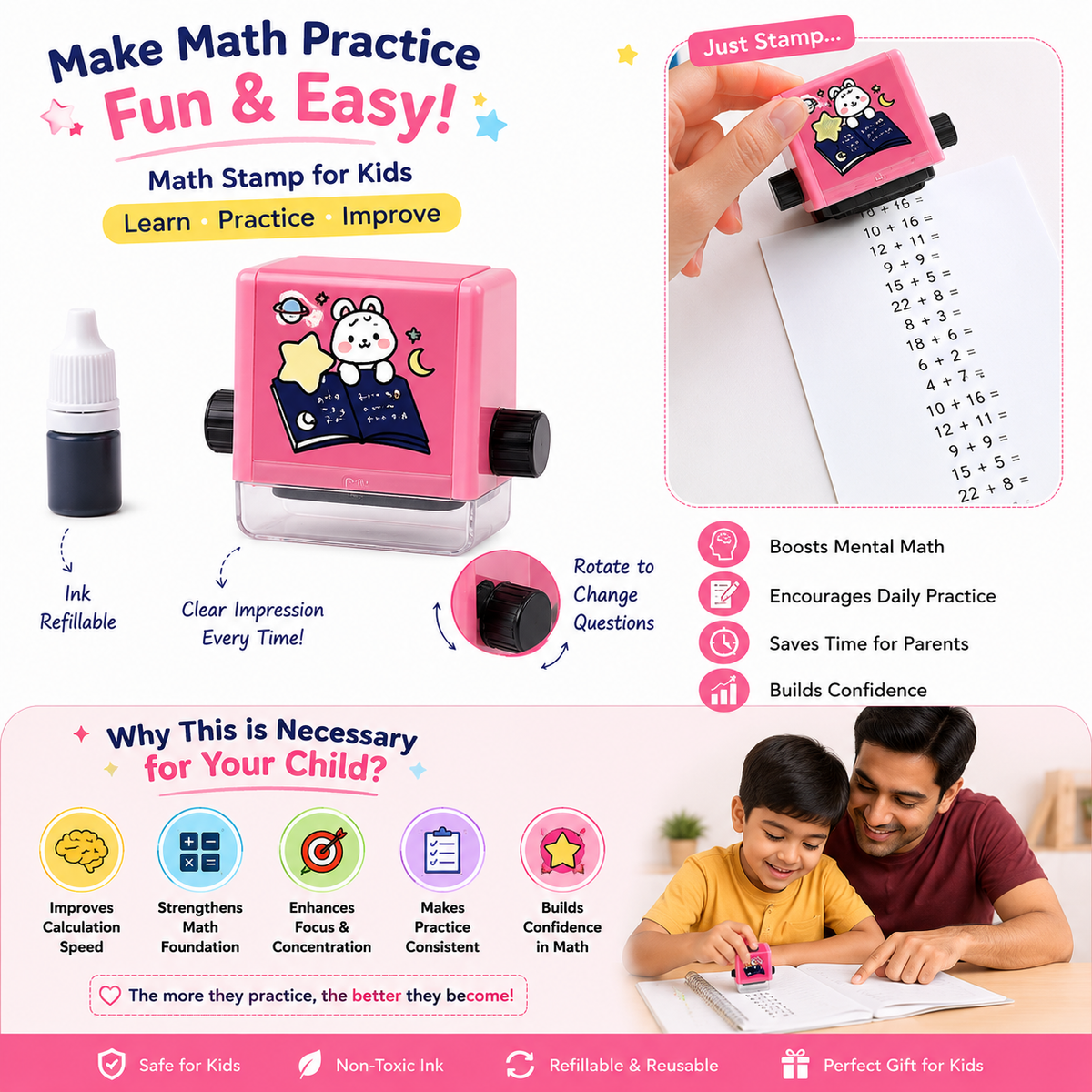 Math Roller Stamp – Addition, Subtraction, Multiplication & Division Practice