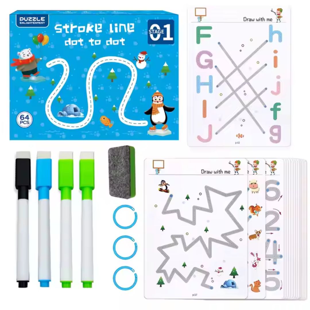 Kids Educational Book Set - 64 Pages, 3 Markers
