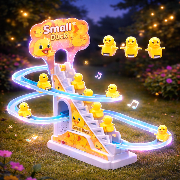 Singing Duck Climb Stairs Toy – Musical Rolling Duck Track with Lights & Sound