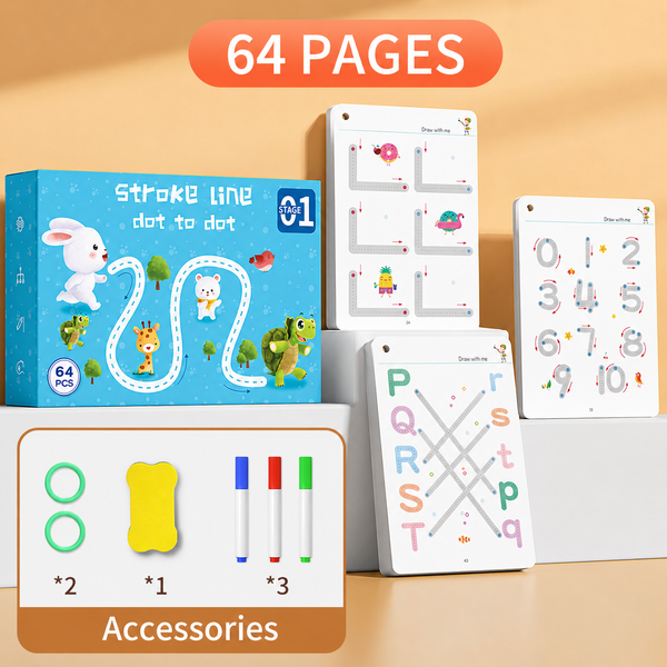 Kids Educational Book Set - 64 Pages, 3 Markers